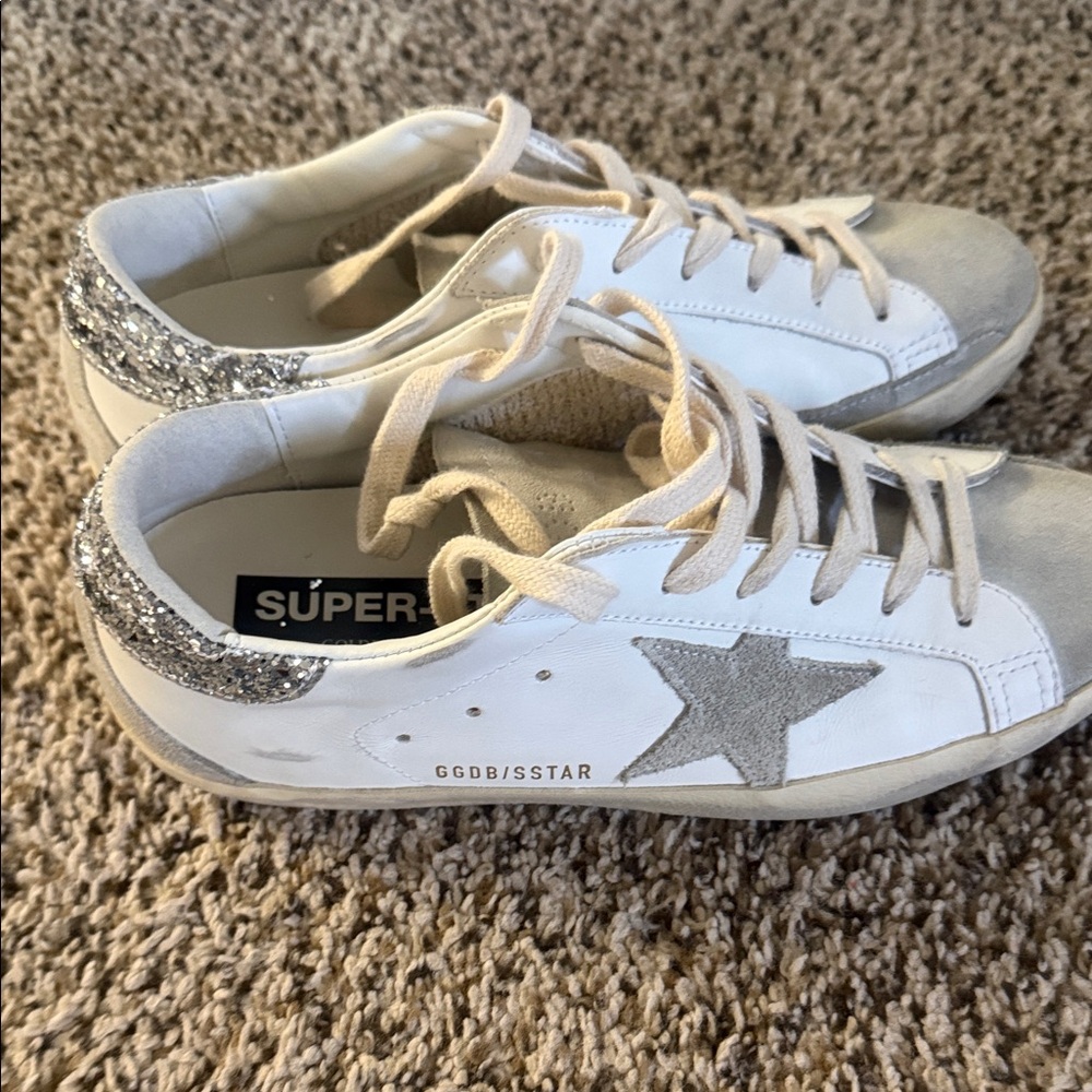 Golden Goose White and Silver Sneakers
